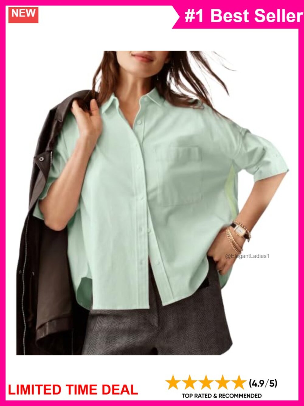 Cotton Boxy Button Down Blouse Pleated Back Office Work Shirt